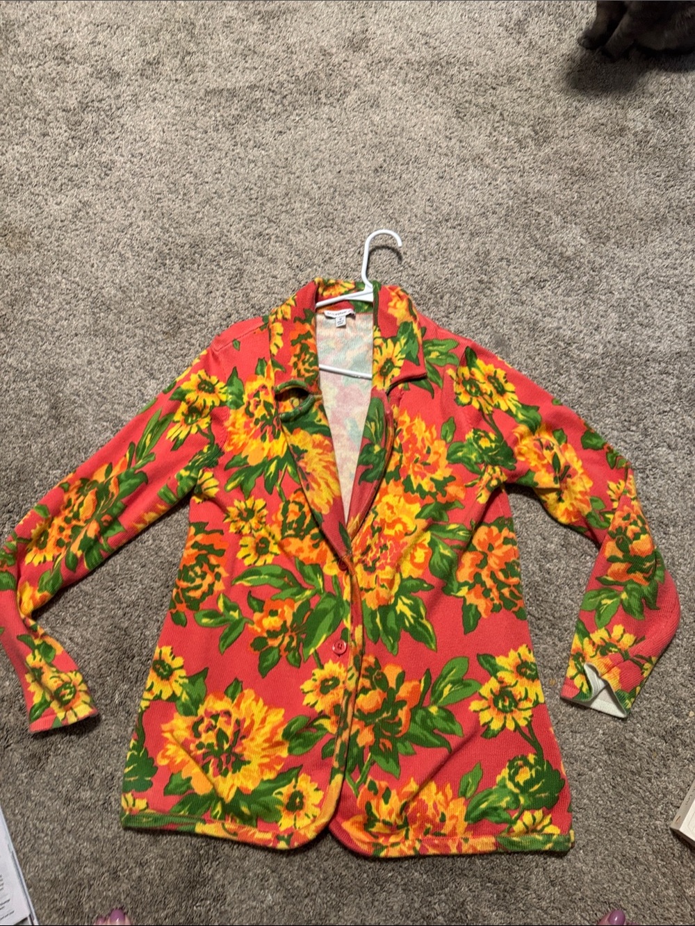 Isaac Mizrahi Coral Blazer with Yellow Floral Print